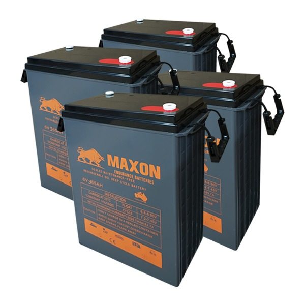 24V 365Ah. 8.76kW Maxon Off Grid Battery Bank Maxon Deep Cycle Batteries